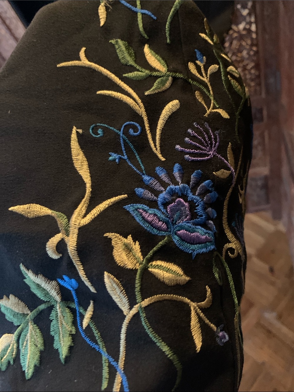 Black Embroidered Straight-Leg Pants - Floral Accent